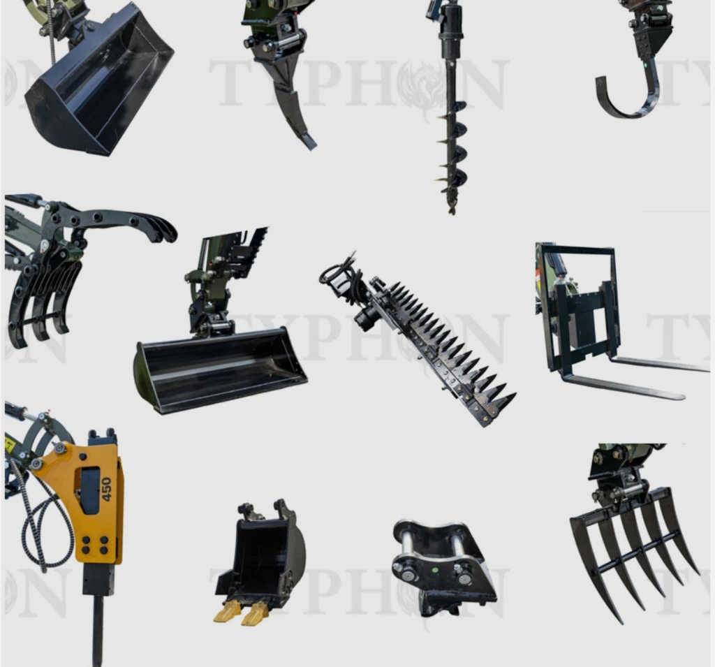 All-in-One 12 PCS Attachment Set Tool Fits 2-3 ton Mini Excavator Terror XXV