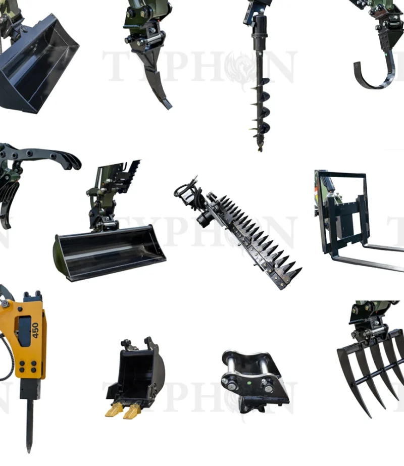 All in One 12 PCS Attachment Set Tool Fits 2-3 ton Mini Excavator Terror XXV