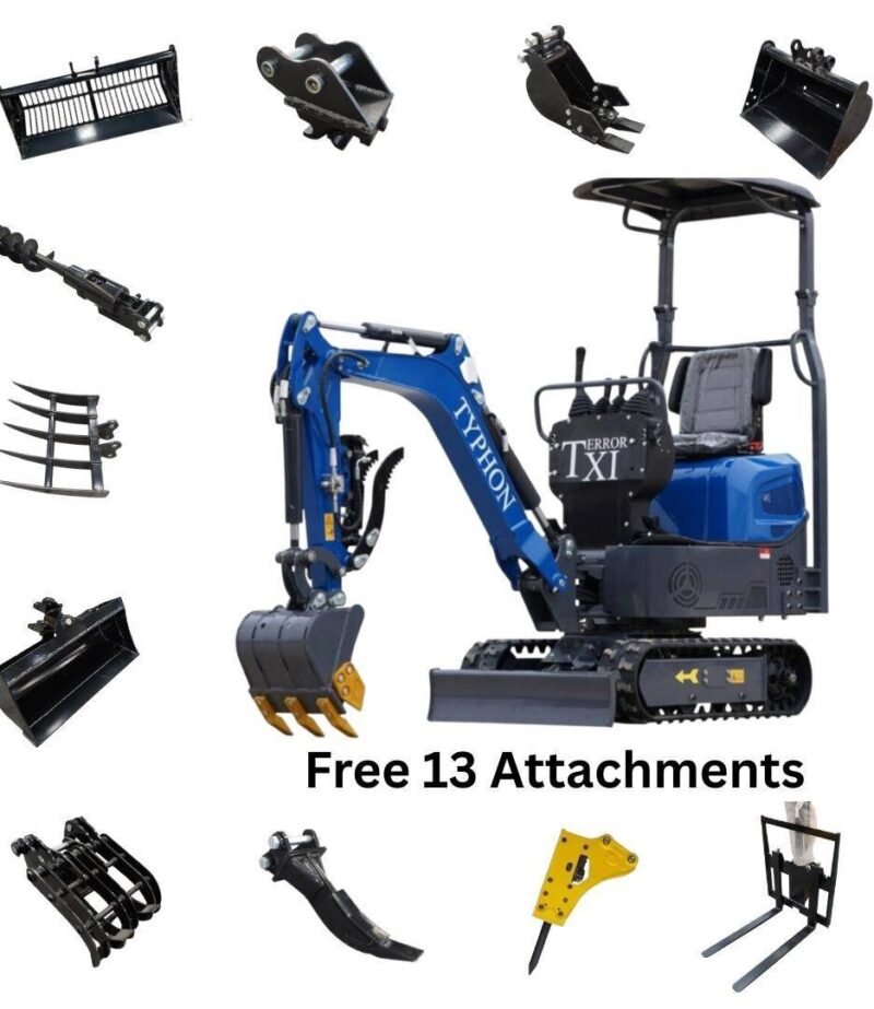 TERROR XI Mini Excavator Digger 13.5hp Gas B&S EPA Engine with 13 Attachments