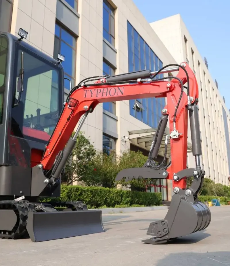 TYPHON TERROR ONE Mini Excavator – 1.1 Ton Trench Digger with Cabin, Hydraulic Thumb Clip, Hydraulic Oil Cooler, 13.5hp B&S Engine USA