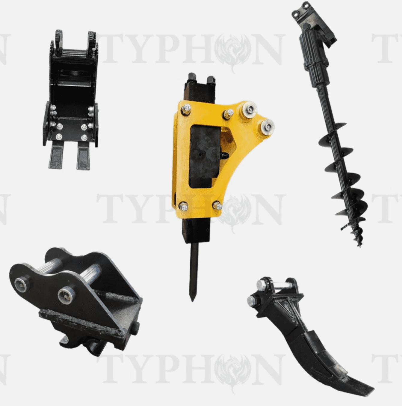 5-in-1 0.8-2 Ton Excavator Attachments Quick Coupler Bucket Ripper Auger Hammer