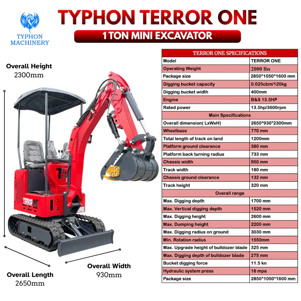 TYPHON TERROR ONE STORM 1 Ton Mini Excavator Trench Digger with Hydraulic Oil Cooler Canopy & Wide Bucket Ideal for Garden, Farm, Park & Road Work Digging, Drilling, Bull-Dozing - Image 2