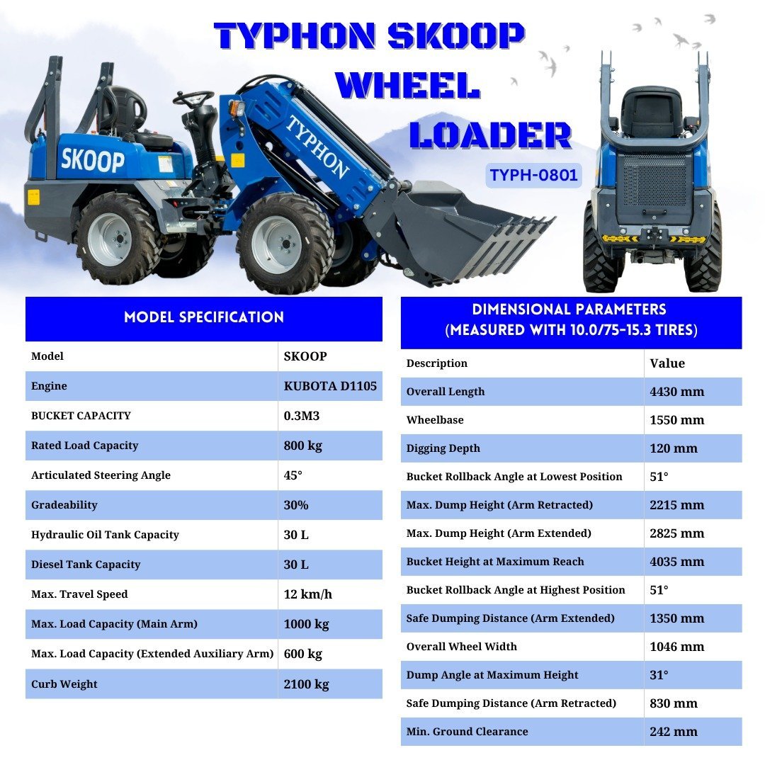 New TYPHON Telescopic Wheel Loader with Kubota D1105 engine 25 hp 1 ton Load USA - Image 2