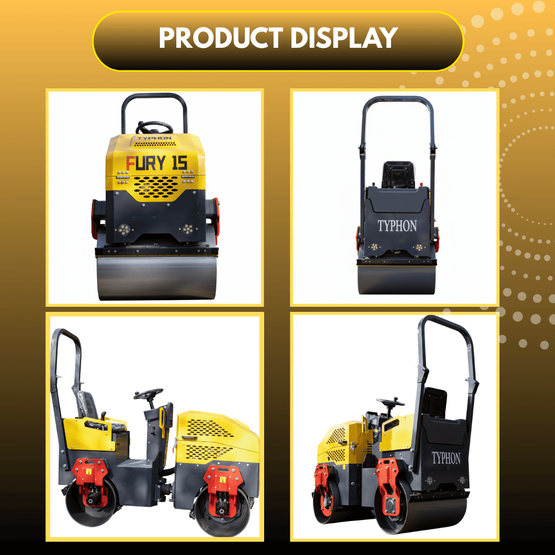 TYPHON FURY 15 Mini Road Roller 1.5Ton 13.5 hp B&S Gas Engine Hydraulic Steering - Image 3