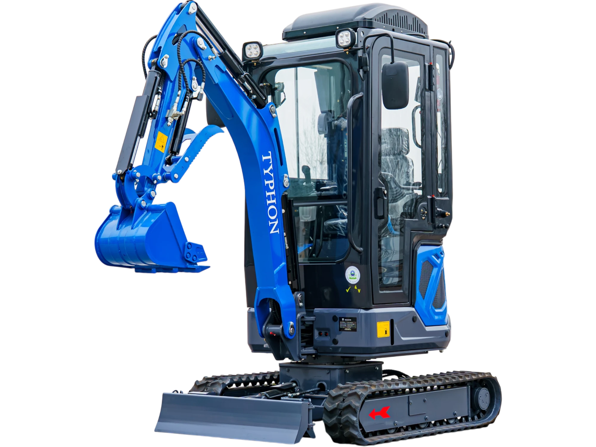 TYPHON TERROR XIX Prestige Cabin Mini Excavator 4200lbs 20.4 HP Kubota D902 with Boom Swing, Retractable Tracks