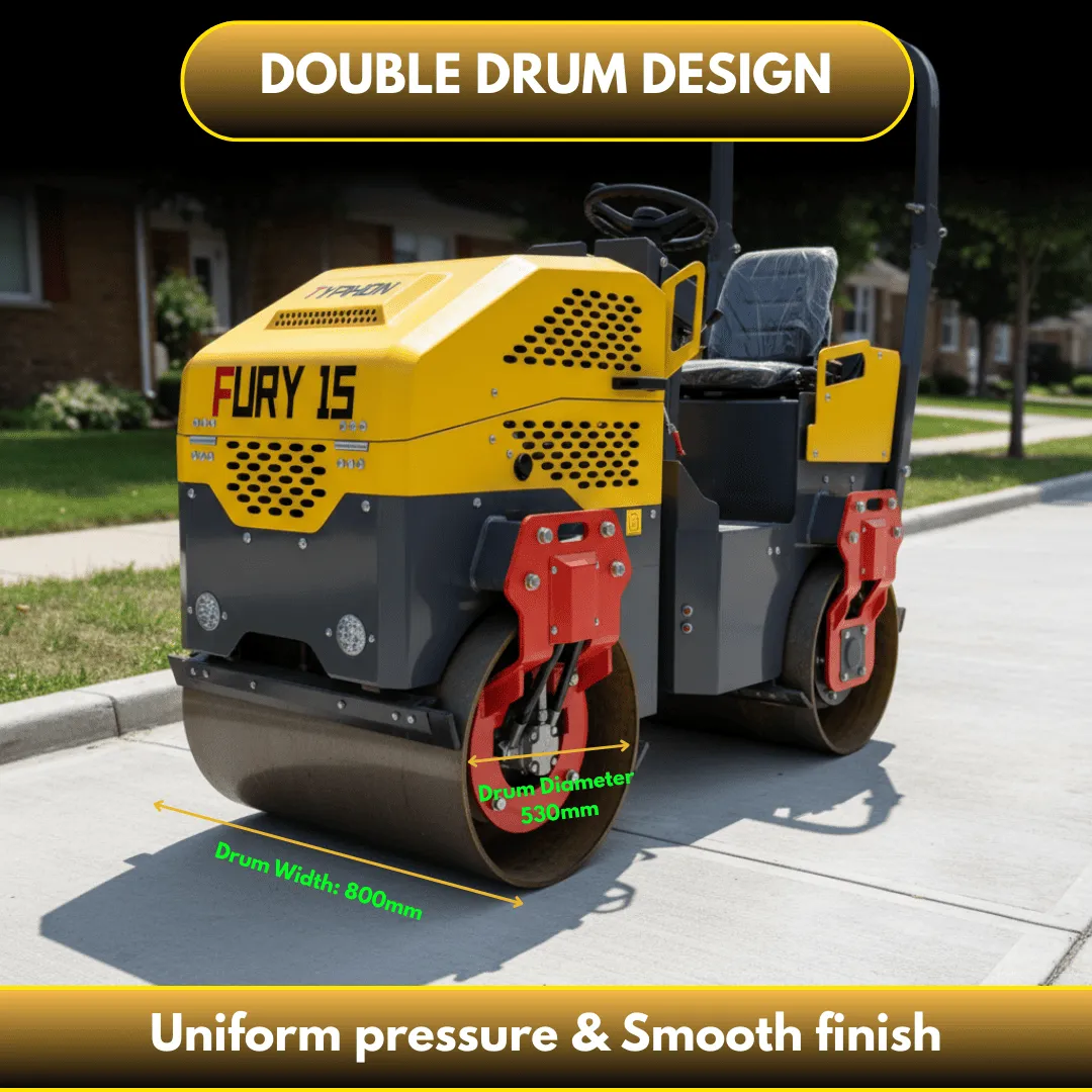 TYPHON FURY 15 Mini Road Roller 1.5Ton 13.5 hp B&S Gas Engine Hydraulic Steering - Image 12