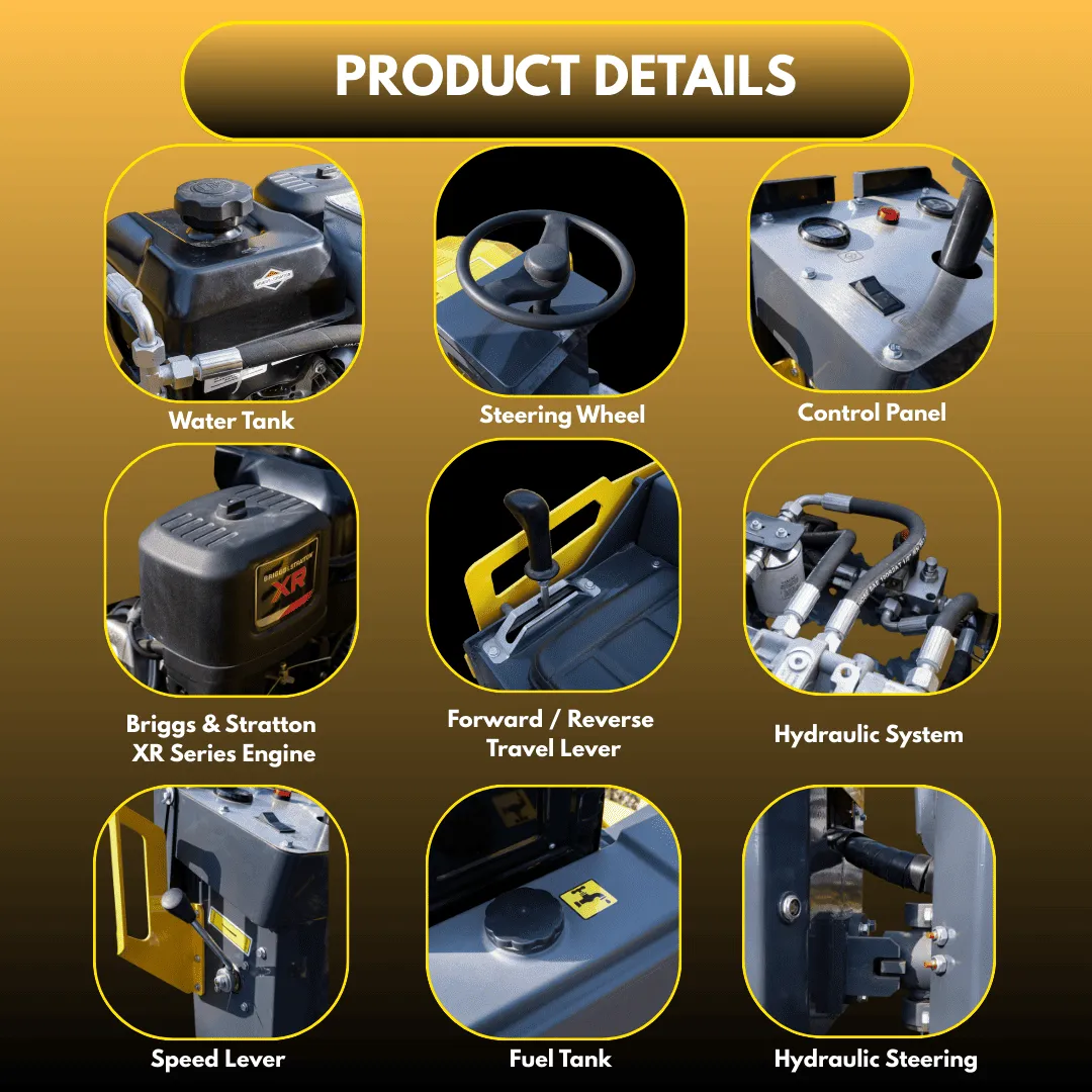 TYPHON FURY 15 Mini Road Roller 1.5Ton 13.5 hp B&S Gas Engine Hydraulic Steering - Image 9