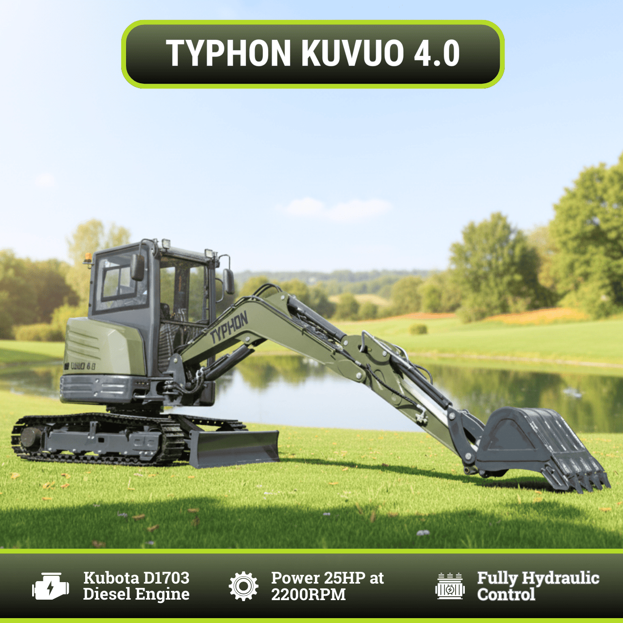 TYPHON KUVUO 4.0 four ton cabin mini excavator w Kubota D1703 Diesel engine Metal Tracks, Boom Swing, AC Heater, Hydraulic Control - Image 2