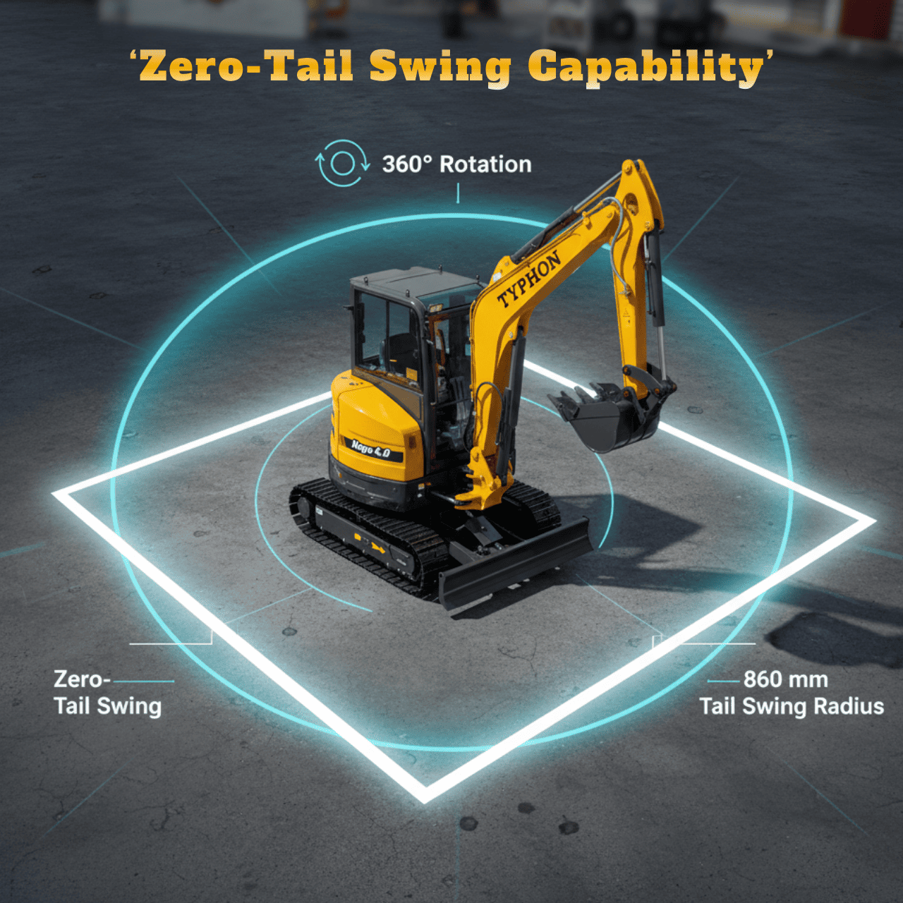 TYPHON NAGA 4.0 Mini Excavator w 4 Ton 24.4hp Yanmar Diesel Engine Metal Track ISO SAE control switch, AC Heater Cabin, 2 Travel Speed - Image 8