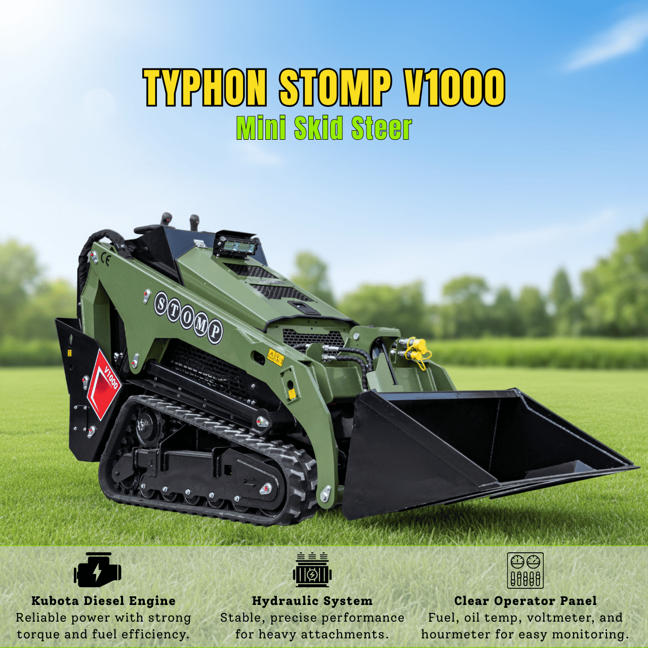 TYPHON Stomp V1000 24HP Kubota D1105 Water Cooled Diesel Skid Steer Pilot Control - Image 2