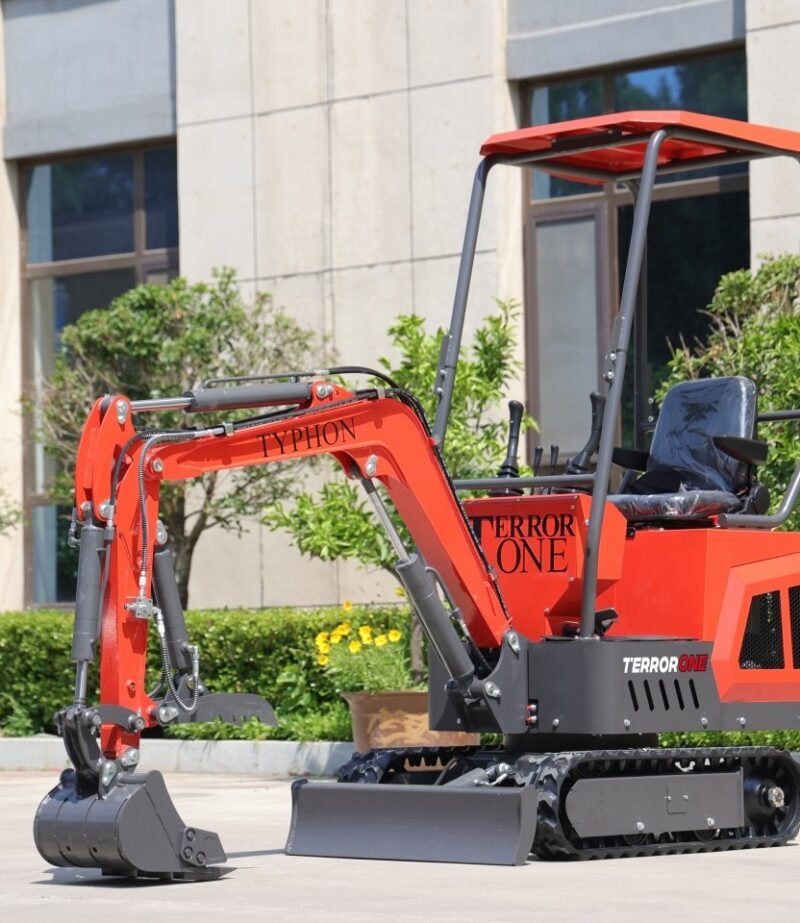 TYPHON TERROR ONE STORM Mini Excavator – 1 Ton Trench Digger with Canopy, Hydraulic Thumb Clip, Hydraulic Oil Cooler, 13.5hp B&S Engine USA