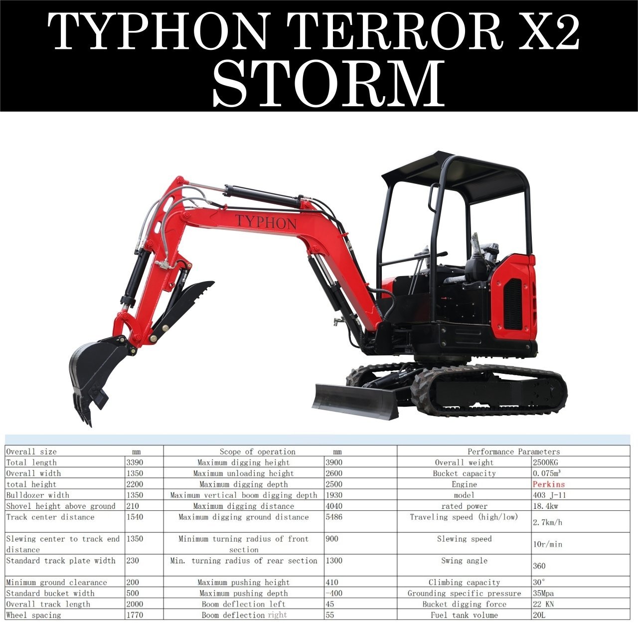TYPHON TERROR X2 STORM Mini Excavator 2.5 Ton Diesel Perkins Engine USA - Image 6