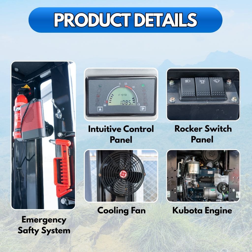 TYPHON TERROR XIX Prestige Cabin Mini Excavator 4200lbs 20.4 HP Kubota D902 with Boom Swing, Retractable Tracks - Image 11