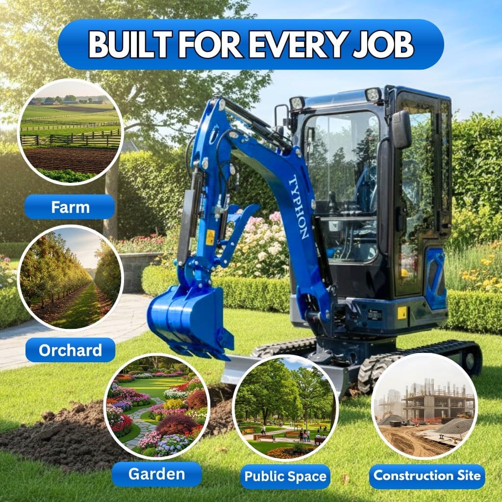 TYPHON TERROR XIX Prestige Cabin Mini Excavator 4200lbs 20.4 HP Kubota D902 with Boom Swing, Retractable Tracks - Image 16