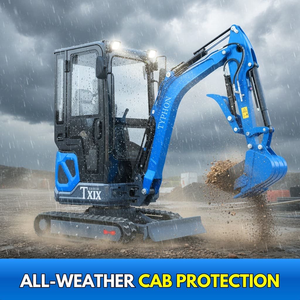 TYPHON TERROR XIX Prestige Cabin Mini Excavator 4200lbs 20.4 HP Kubota D902 with Boom Swing, Retractable Tracks - Image 2