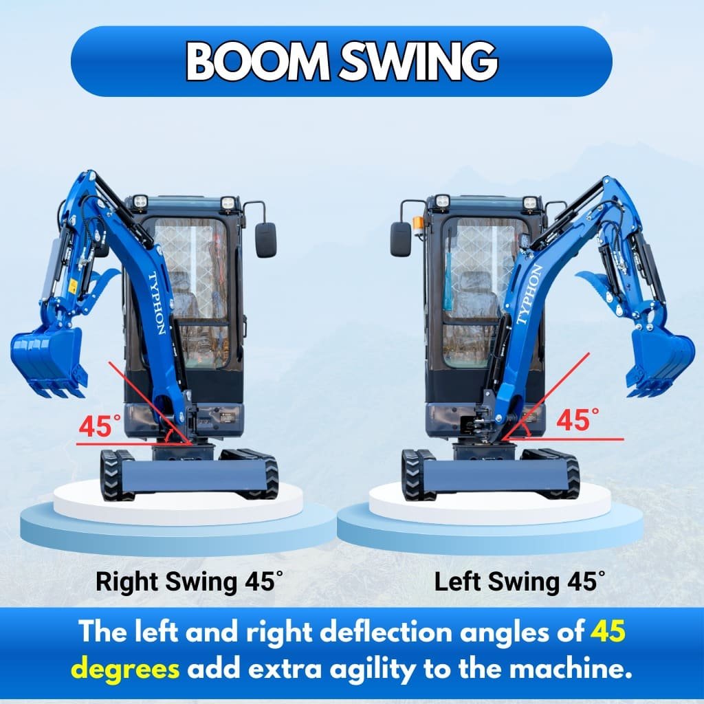 TYPHON TERROR XIX Prestige Cabin Mini Excavator 4200lbs 20.4 HP Kubota D902 with Boom Swing, Retractable Tracks - Image 6