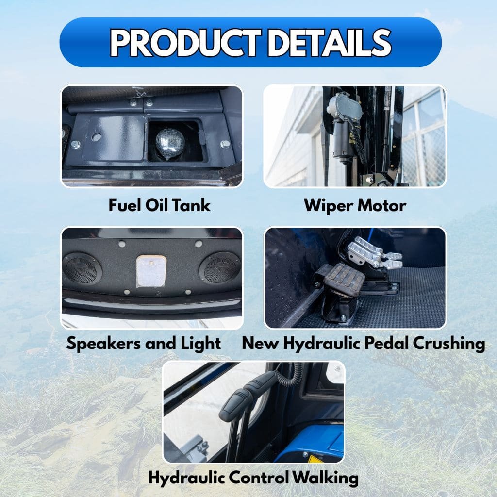 TYPHON TERROR XIX Prestige Cabin Mini Excavator 4200lbs 20.4 HP Kubota D902 with Boom Swing, Retractable Tracks - Image 9