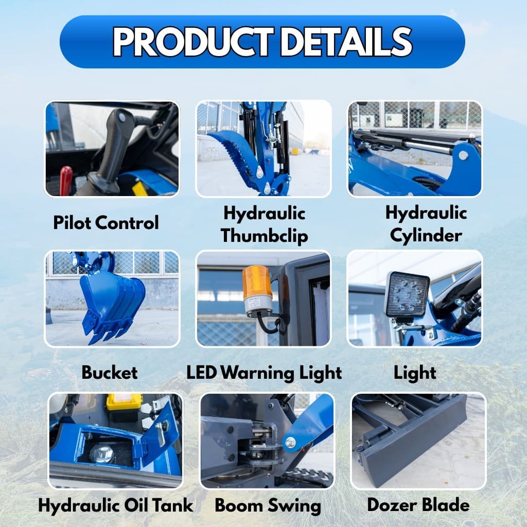 TYPHON TERROR XIX Prestige Cabin Mini Excavator 4200lbs 20.4 HP Kubota D902 with Boom Swing, Retractable Tracks - Image 10