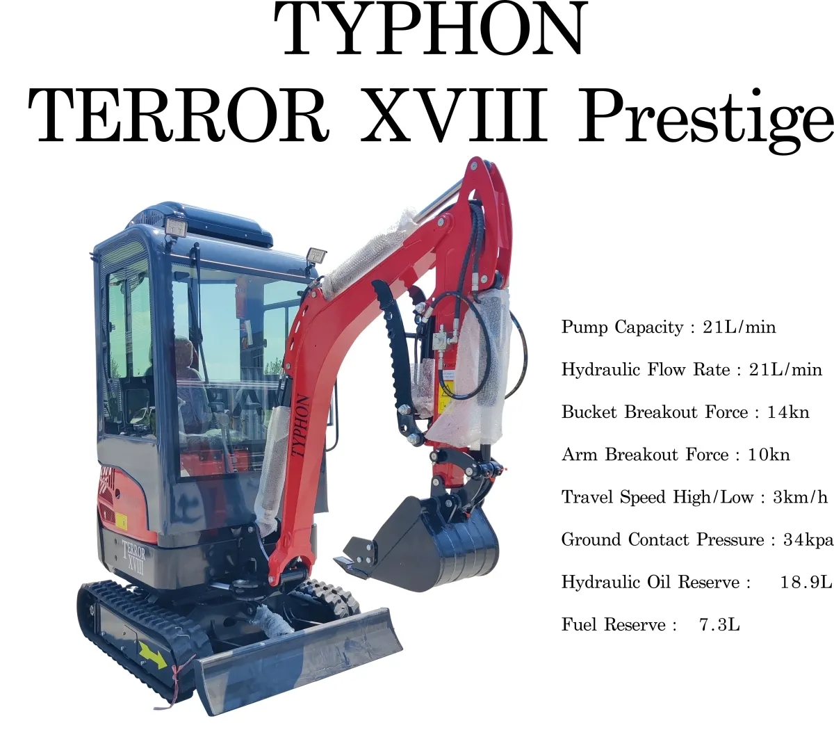 TYPHON TERROR XVIII Prestige 2 Ton Mini Excavator, KUBOTA D902 Diesel Engine USA - Image 4