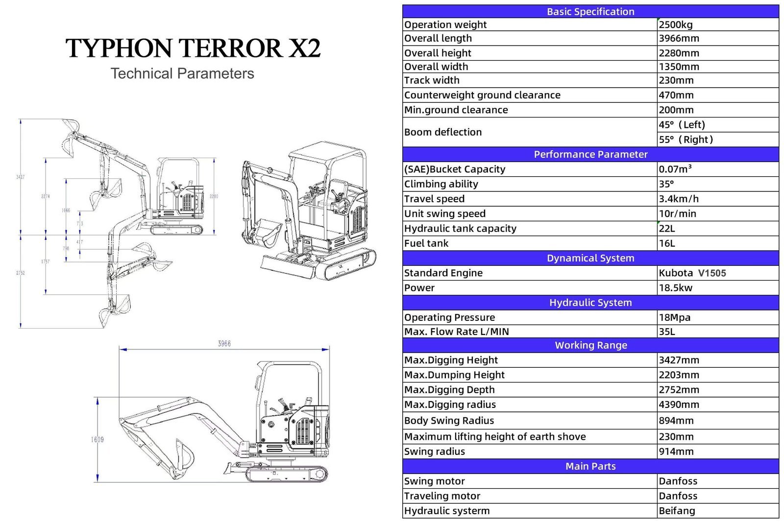 TYPHON TERROR X2 STORM Mini Excavator 2.5 Ton Diesel Kubota V1505 25HP Engine USA - Image 4