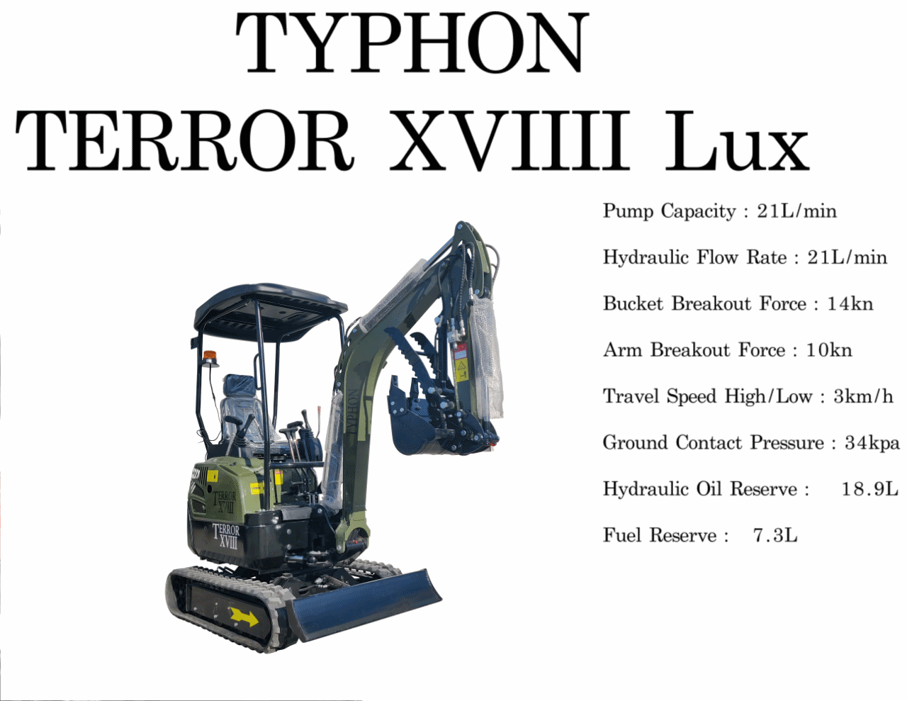 2025 4000 lb Typhon Terror XVIII Mini Excavator Rubber Track with Kubota Diesel Engine USA - Image 5
