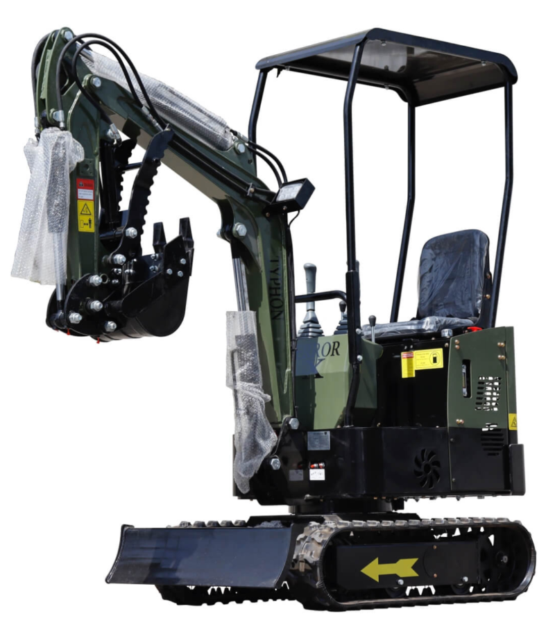 TYPHON TERROR X STORM Mini Excavator 1 Ton Trench Digger with Canopy, Hydraulic Thumb Clip, Bucket