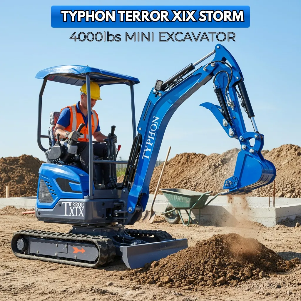 TYPHON TERROR XIX STORM Mini Excavator – 4000lbs Trench Digger with Boom Swing, Canopy, Retractable Tracks - Image 3