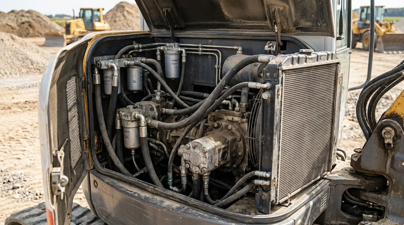 Mini excavator hydraulic cylinders hoses pumps and front working group