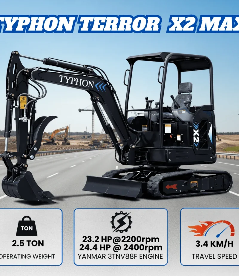 TYPHON TERROR X2 Max Canopy Mini Excavator Powerful 2.5 Ton Compact Machine with Yanmar Engine Advanced Hydraulic System