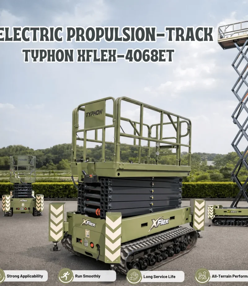 TYPHON xFlex 4068ET Electric Rubber Track Scissor Lift 3.2 Ton with 5.4HP Hydraulic Pump Motor Drive and Hydraulic Lifting Cylinder, 40 ft Max Lifting Height