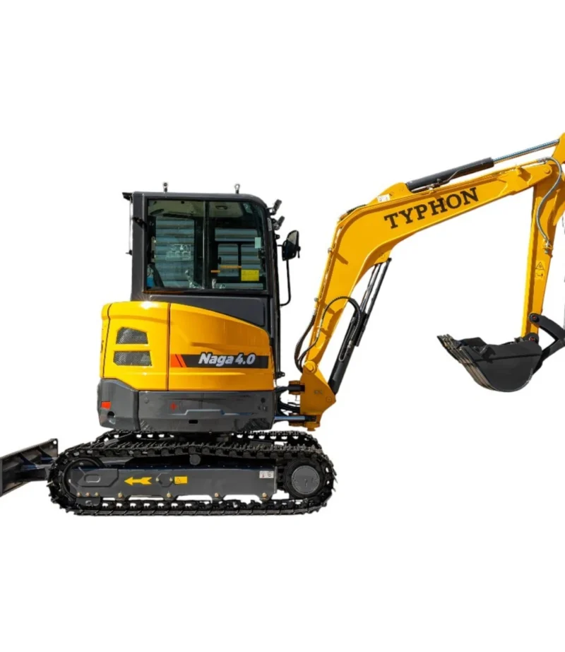 TYPHON NAGA 4.0 Mini Excavator with 4 Ton 24.4hp Yanmar Diesel Engine Metal Track ISO SAE control switch, AC Heater Cabin, 2 Travel Speed
