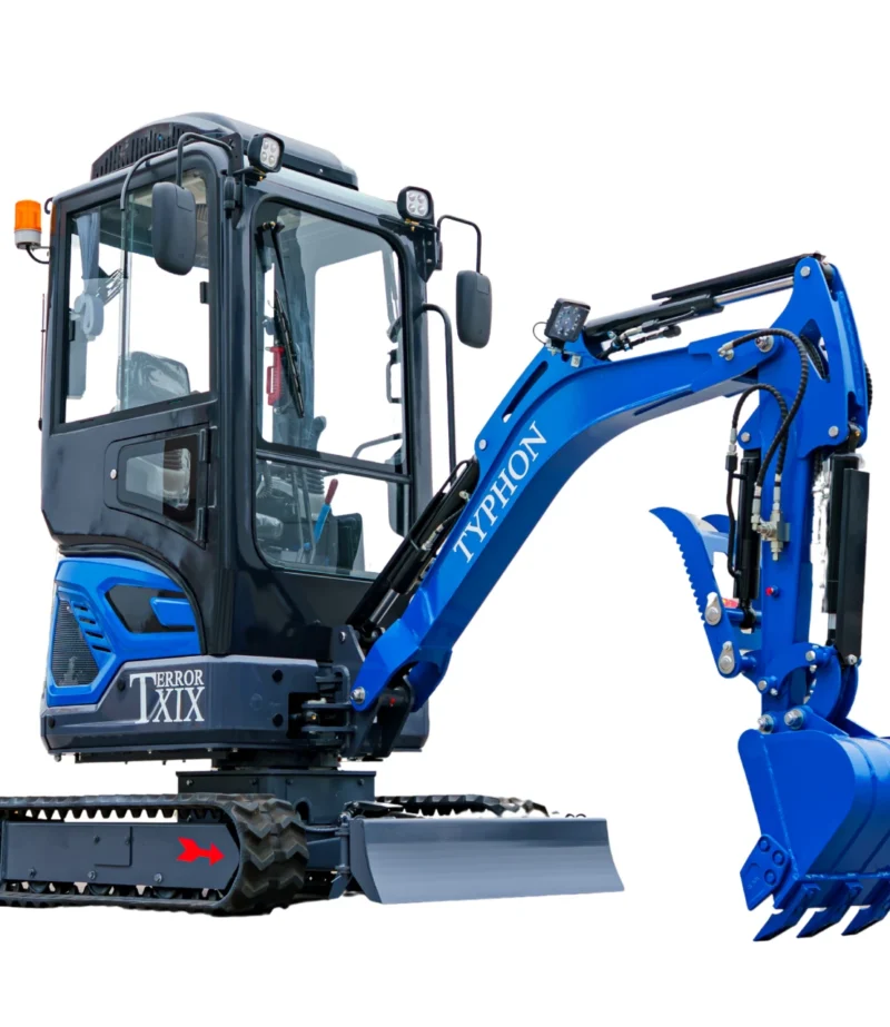 TYPHON TERROR XIX Prestige AC/Heater Cabin Mini Excavator 4200lbs 20.4 HP Kubota D902 with Boom Swing, Retractable Tracks