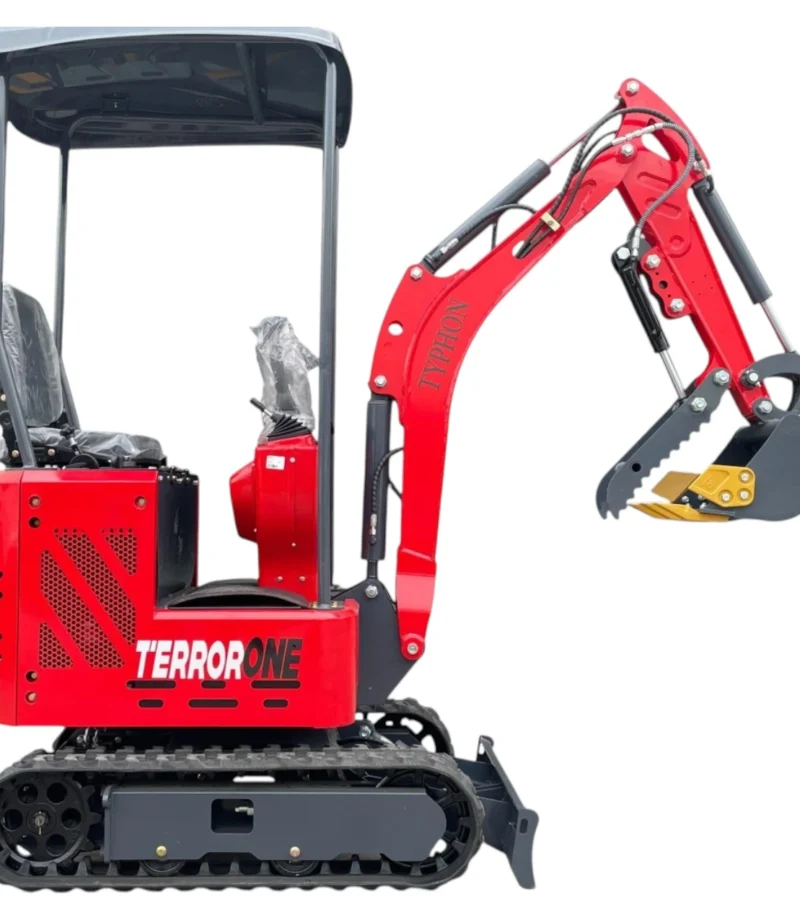 TYPHON TERROR ONE STORM 1 Ton Mini Excavator Trench Digger with Hydraulic Oil Cooler Canopy & Wide Bucket Ideal for Garden, Farm, Park & Road Work Digging, Drilling, Bull-Dozing