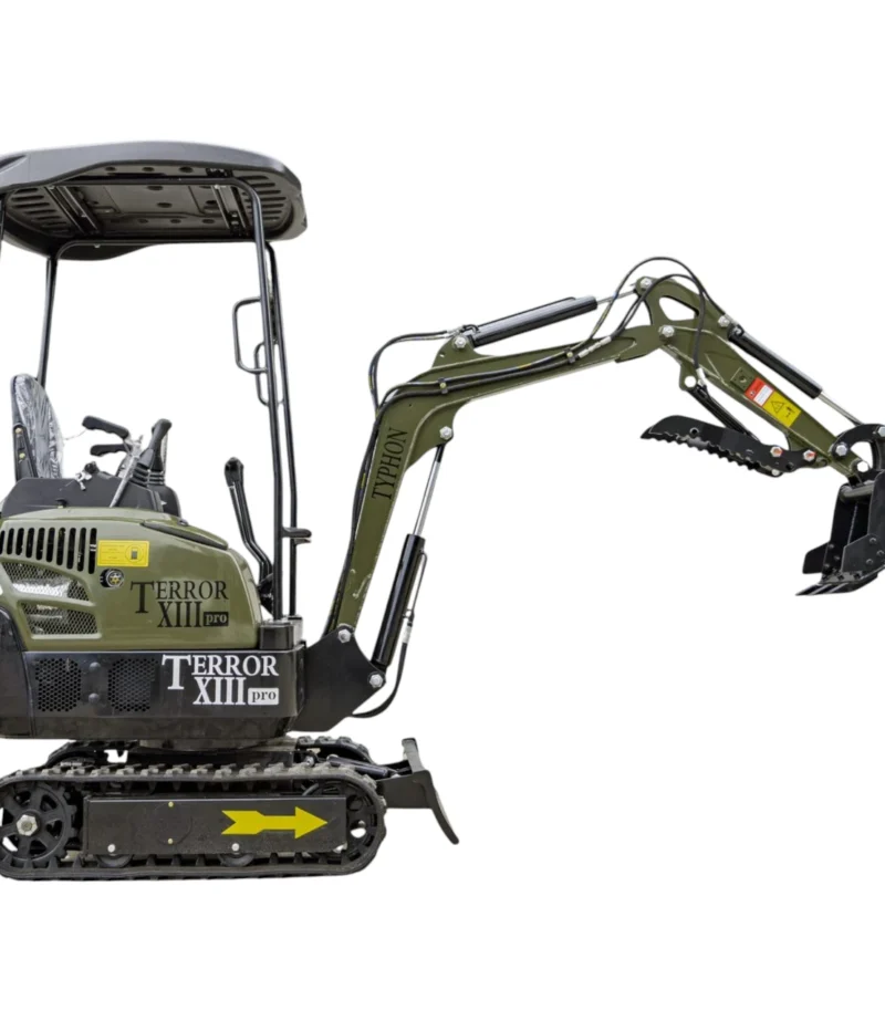 TYPHON TERROR XIII PRO Mini Excavator – 1.3 Ton Trench Digger with Canopy, Hydraulic Thumb Clip, 22.1hp Honda Engine USA