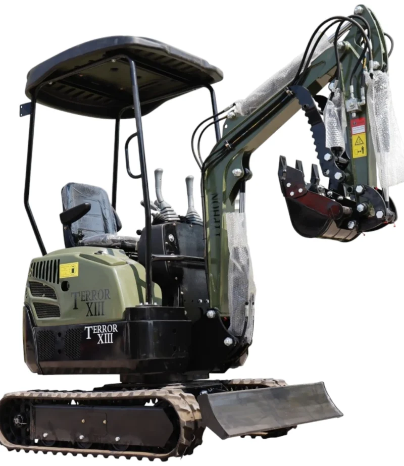 TYPHON TERROR XIII Mini Excavator – 1.3 Ton Trench Digger with Canopy, Hydraulic Thumb Clip, 13.5hp B&S Engine USA