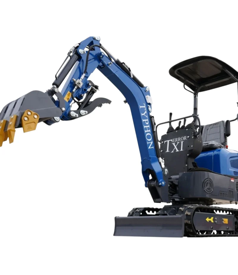 TYPHON TERROR XI STORM Mini Excavator – 1.1 Ton Trench Digger with Boom Swing, Hydraulic Thumb Clip, Bucket USA