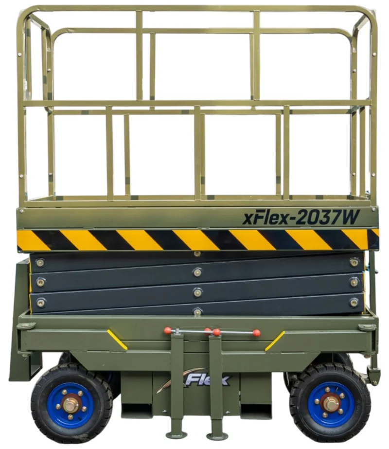 TYPHON xFlex-2037W Walk-Behind Scissor Lift comes with 20ft Working Height and Manual outriggers 1102 lbs load capacity 110V Electric