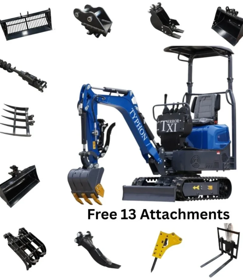 TERROR XI Mini Excavator Digger 13.5hp Gas B&S EPA Engine with 13 Attachments