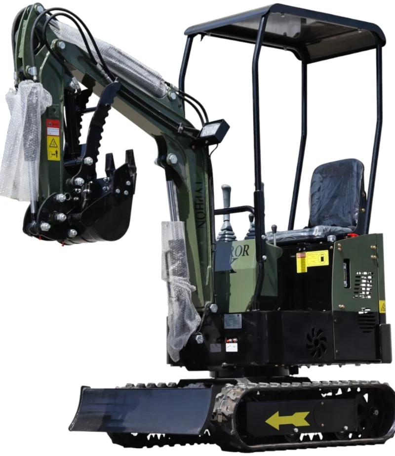 TYPHON TERROR X STORM Mini Excavator – 1 Ton Trench Digger with Canopy, Hydraulic Thumb Clip, Bucket USA