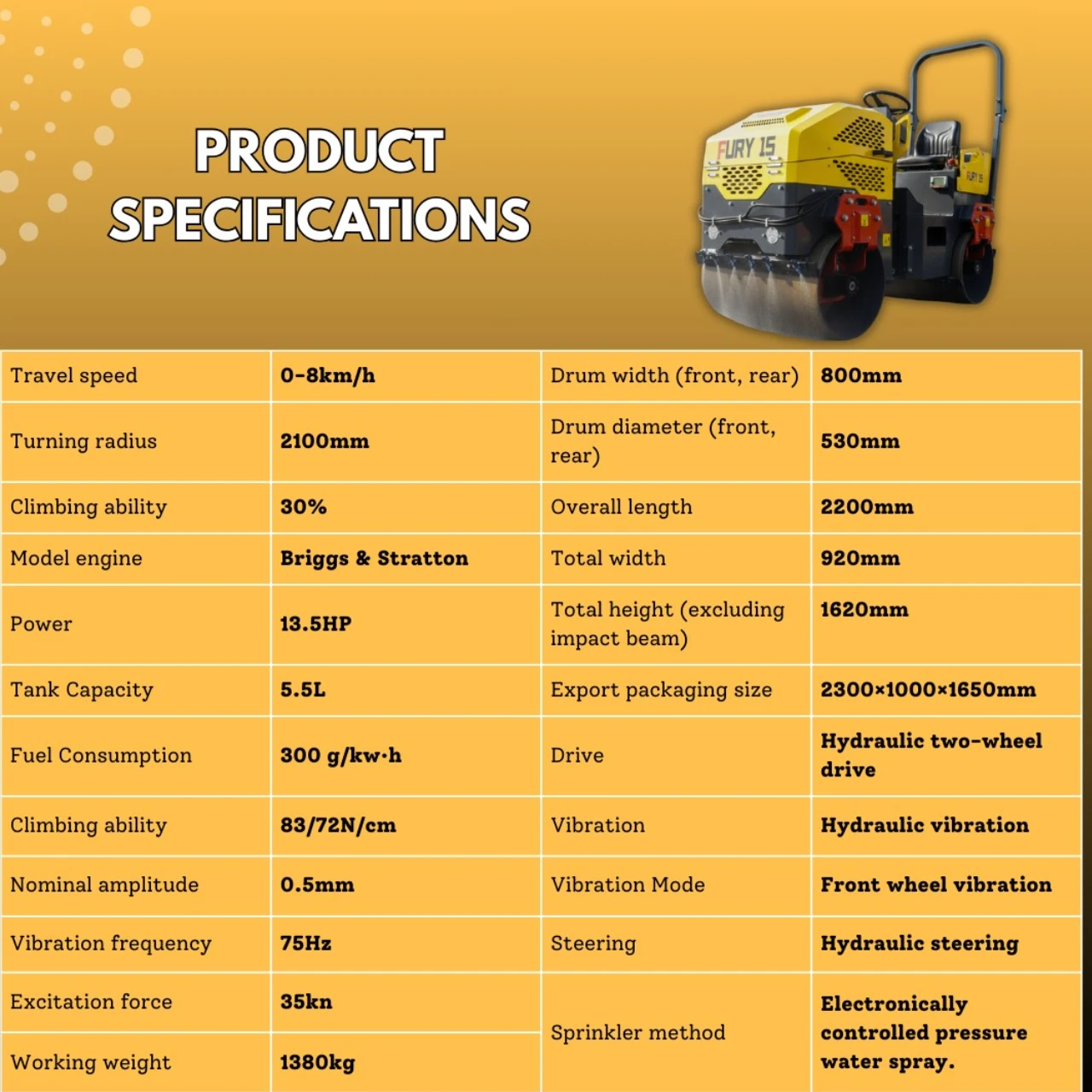 TYPHON FURY 15 Mini Road Roller 1.5Ton 13.5 hp B&S Gas Engine Hydraulic Steering - Image 2