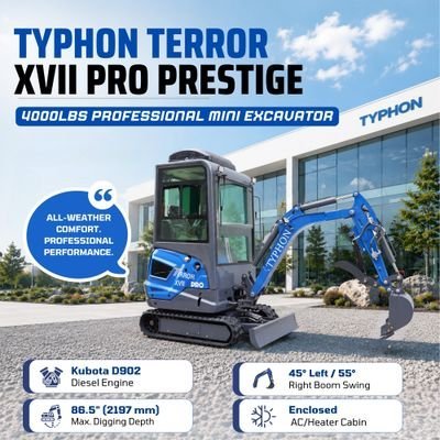 TYPHON TERROR XVII PRO Prestige Edition – Enclosed Mini Excavator with AC, Heater & Ergonomic Comfort - Image 11